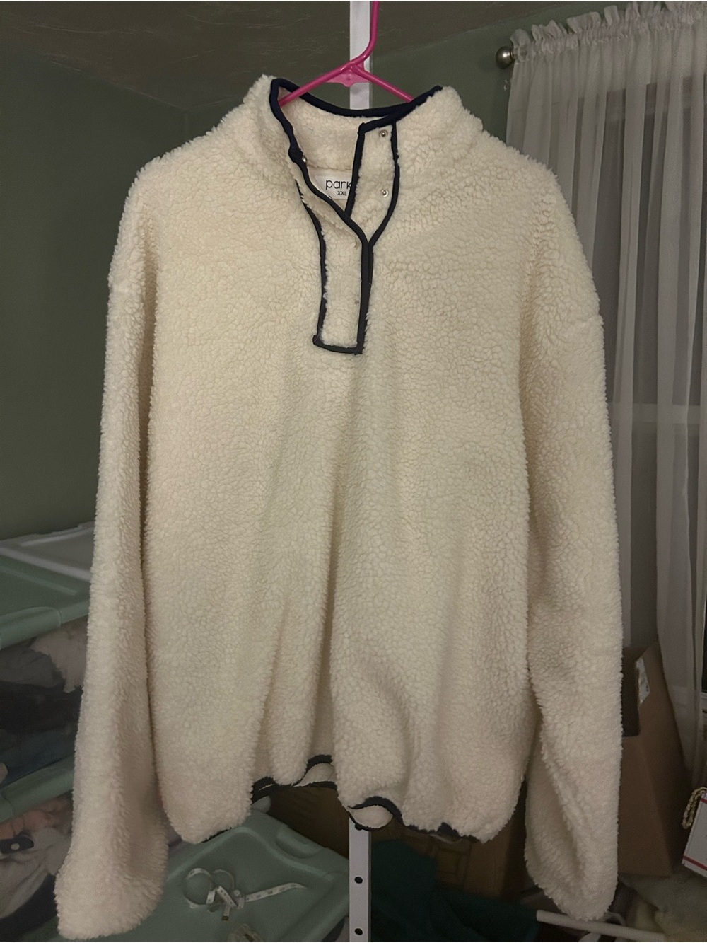 PARKE  Sherpa Fleece in Ivory with Navy Trim